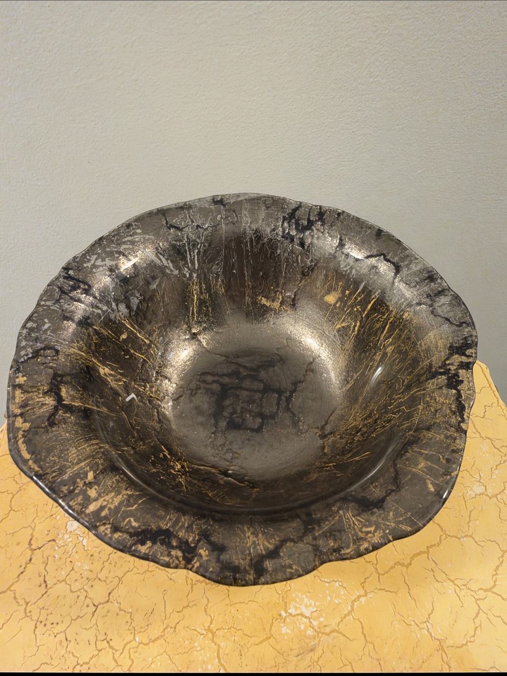 Oceana vintage Black and silver Resin Art Bowl - Home Art Accent x2